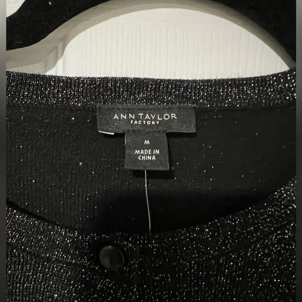 Ann Taylor Long Sleeve Button Up Cardigan Sweater Medium Black Metallic Sparkle - Picture 4 of 6